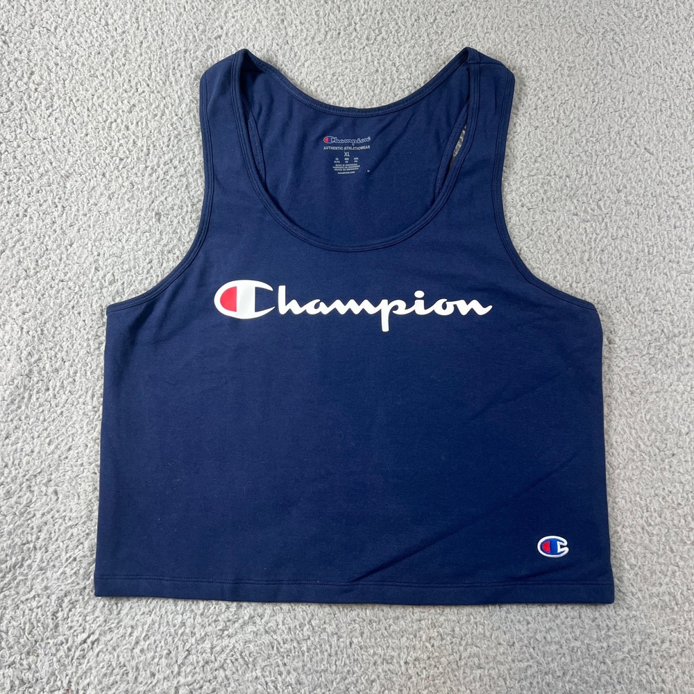 Champion‎ Crop Tank Top Womens XL Navy Blue Logo Moisture Wicking VTG NWT